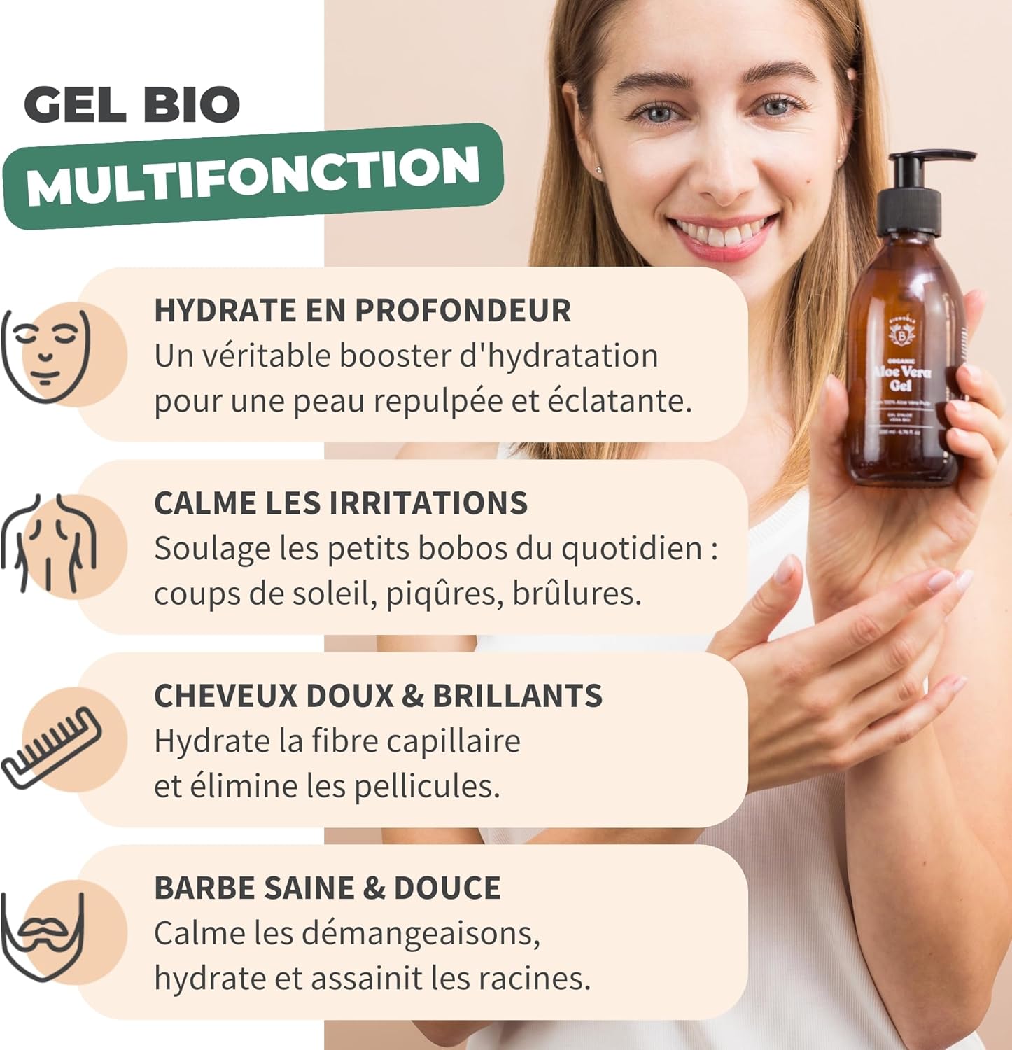 Thumbnail 2 de BIONOBLE Gel Aloe Vera Bio 97% avec huile essentielle de lavande (200 ml) en flacon en verre