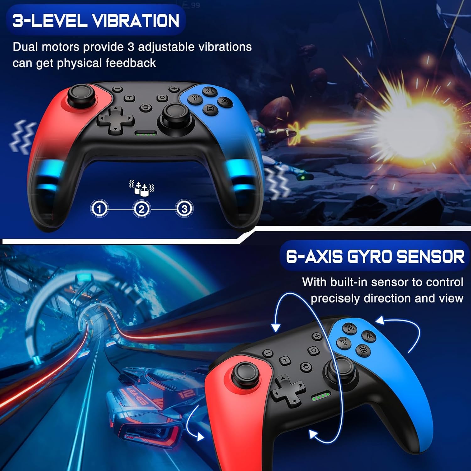 Detalle de Fanxieast Upgraded Wireless Controller for Nintendo Switch (Lite/OLED) – Turbo, programmable back buttons & quick wake-up