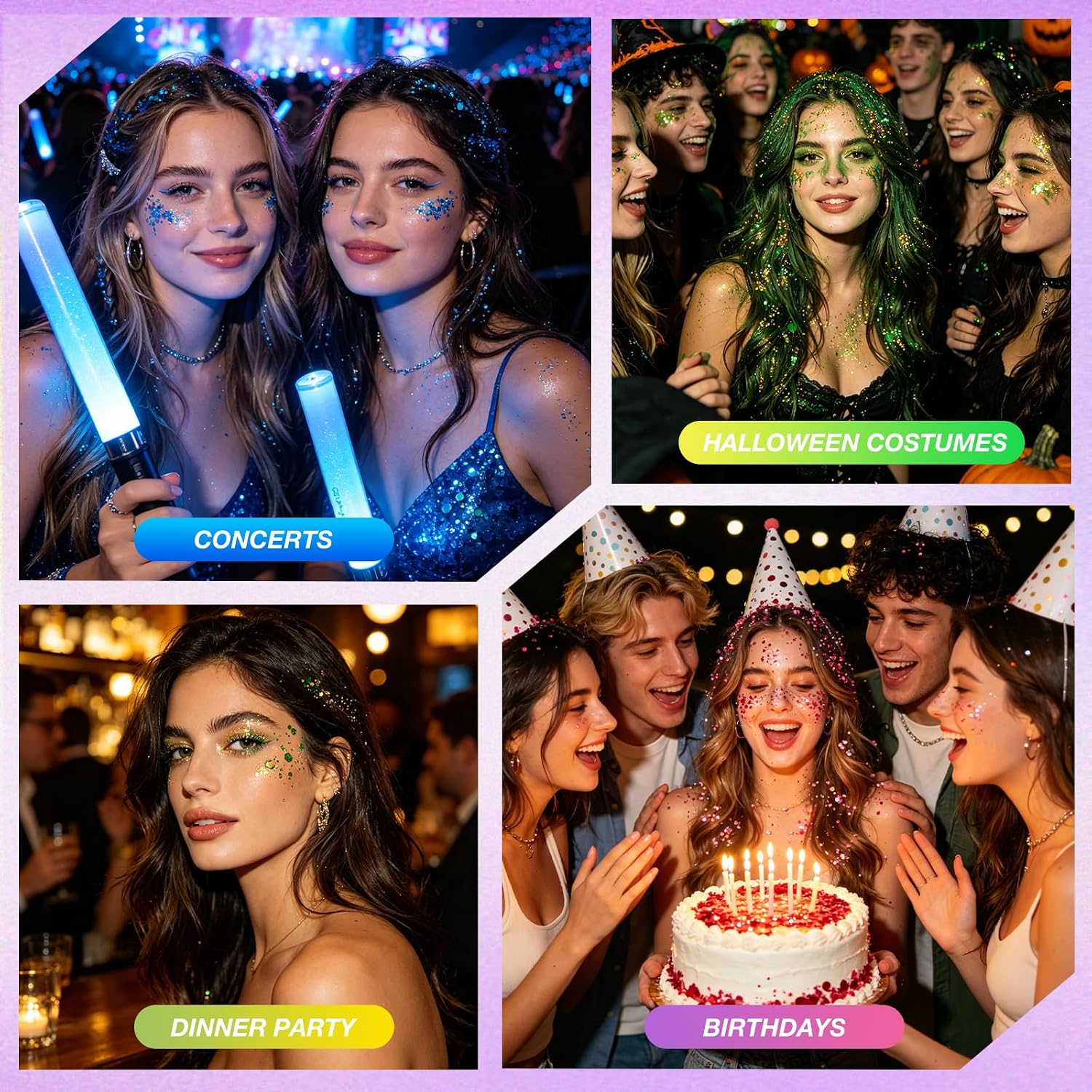 Detalle de Bwhrmt Green Body & Face Glitter Gel, 18 ml x 2, Self-Adhesive Holographic