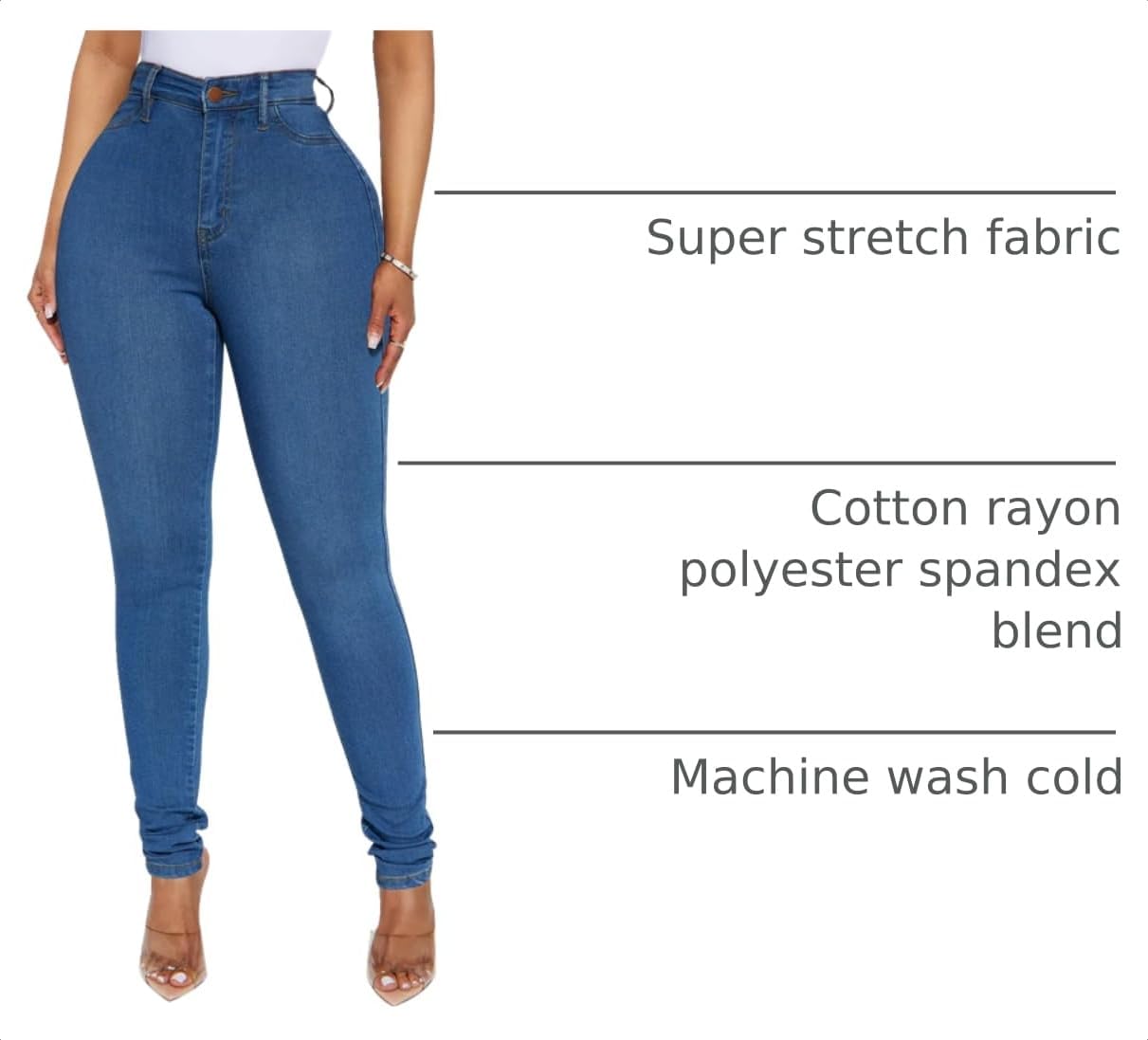 Detalle de KUNMI Women's Classic High Waisted Skinny Stretch Jeans