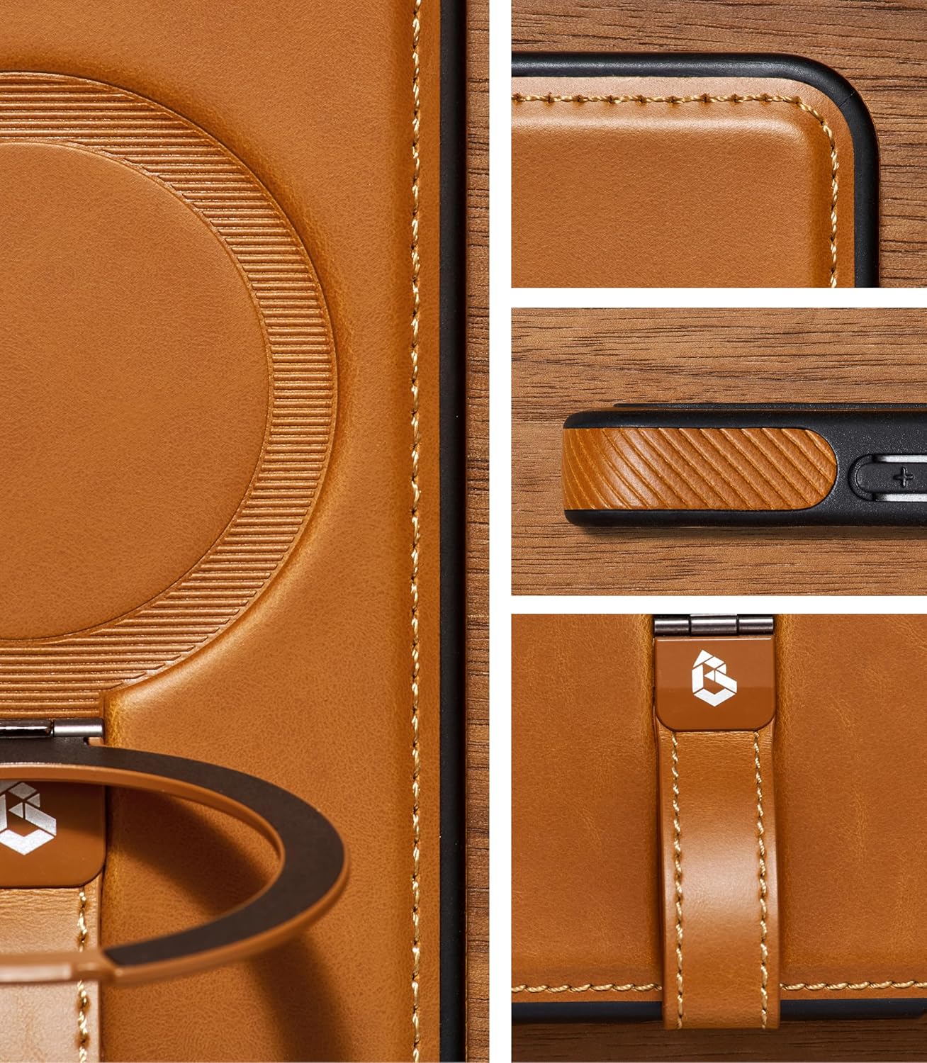 Thumbnail 1 de Butaiga Leather Case with Stand for Samsung Galaxy S26 Ultra (Brown) – Anti-Slip Grip Ring, MagSafe Compatible