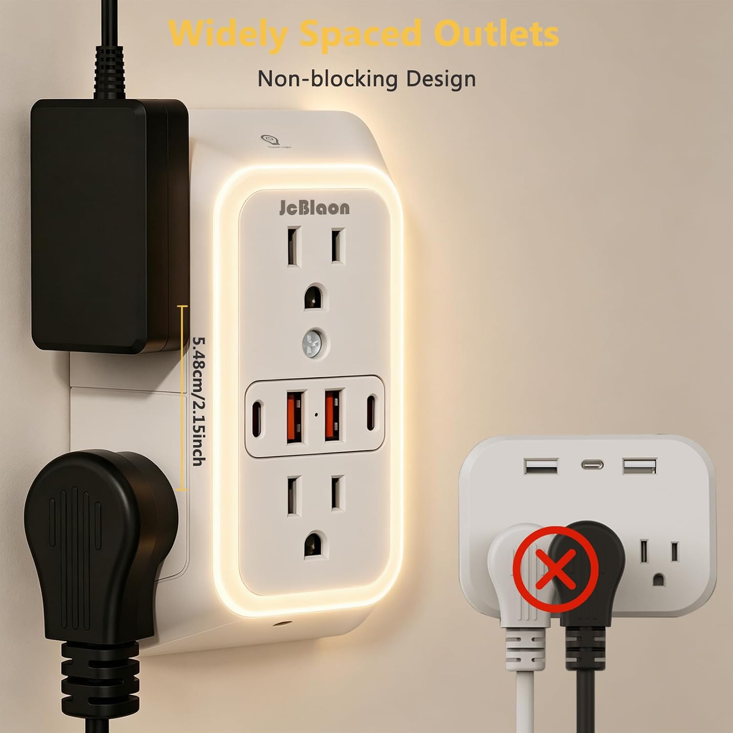 Thumbnail 6 de Wall Outlet Extender with Night Light: 6 Outlets, 2 USB-A, 2 USB-C, 1050J Surge Protection