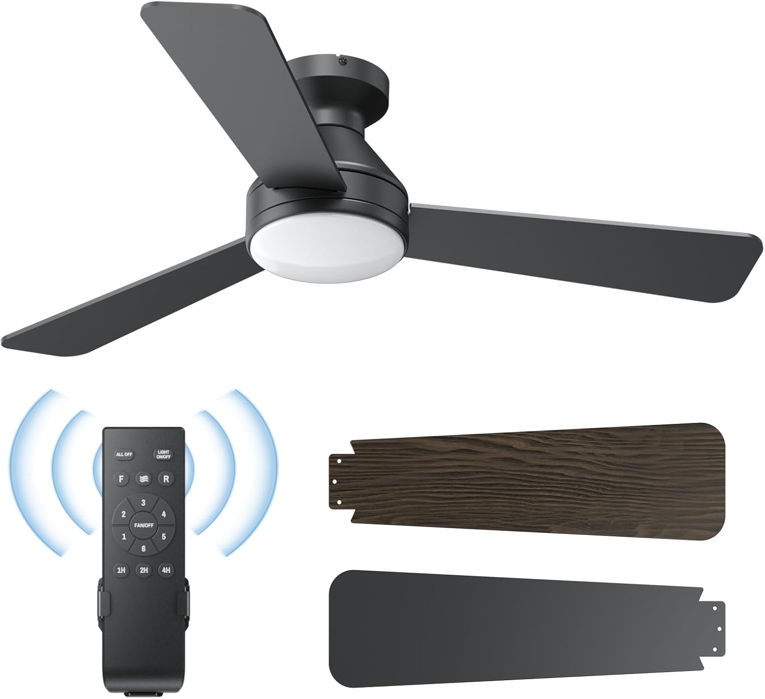 Detalle de DAHUICFL FSD-42-Black 42-Inch Flush-Mount Ceiling Fan with LED Light & Remote