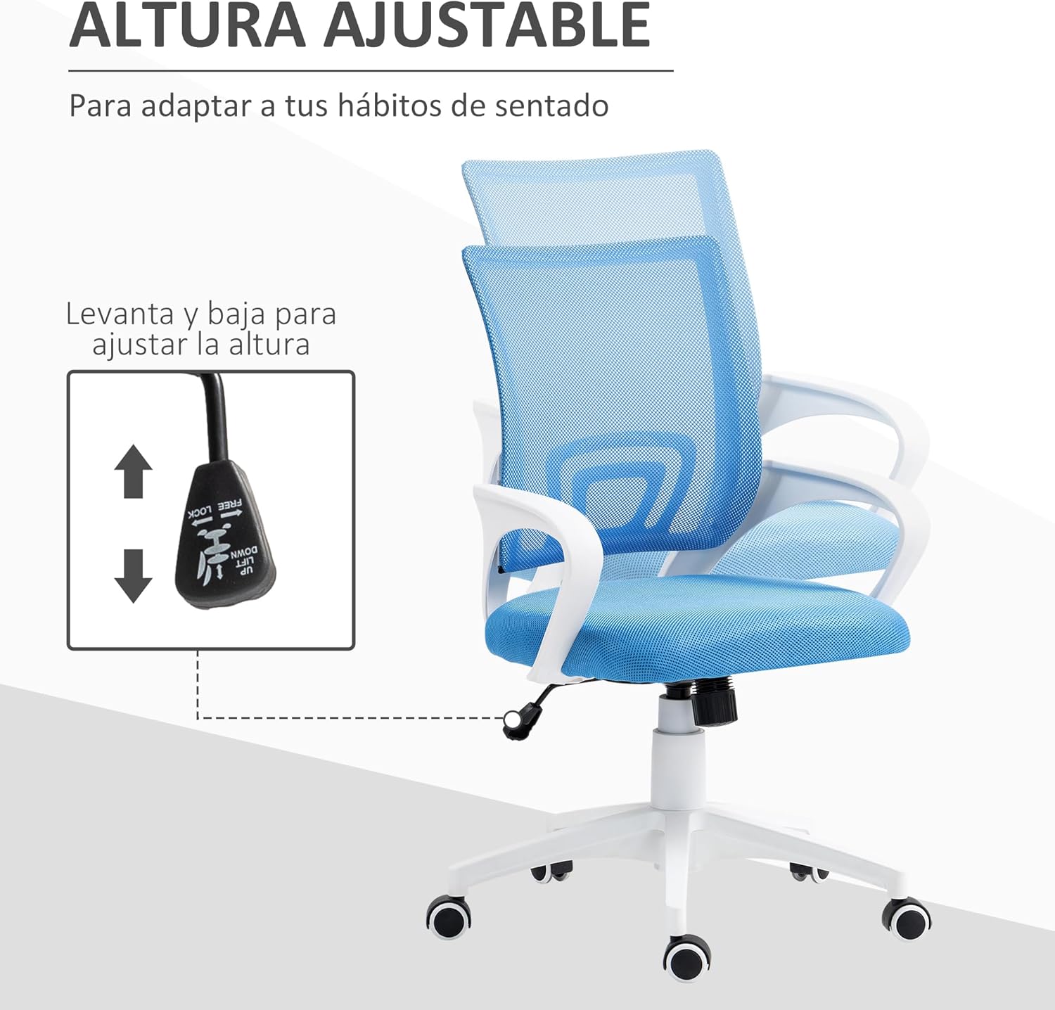 Thumbnail 3 de HOMCOM Silla de Oficina de Malla Azul