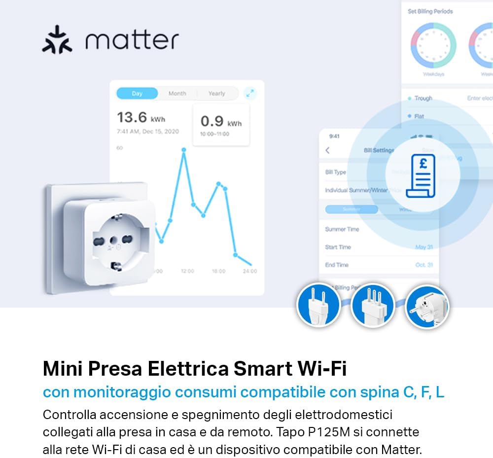 Thumbnail 1 de Tapo P125M Matter presa smart italiana con monitoraggio energia, WiFi e controllo vocale