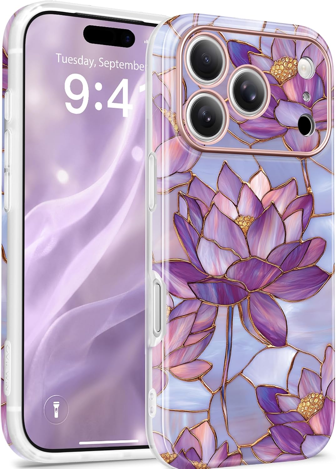 Detalle de GVIEWIN Lotuses/Purple iPhone Case for 17 Pro & 18 Pro, MagSafe, Camera Cover