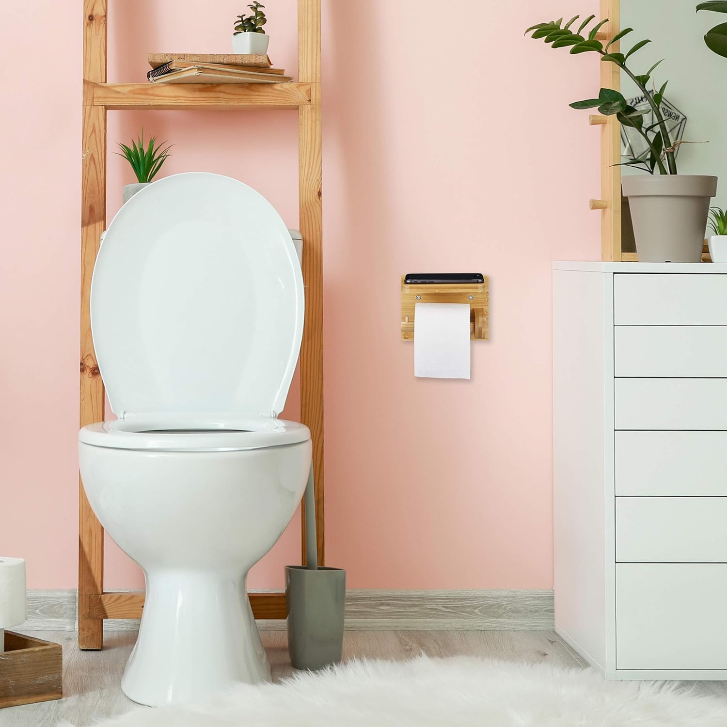 Detalle 2 de Relaxdays Porte-Papier Toilette en Bambou avec Espace de Rangement — 12x16x10,3 cm, Nature