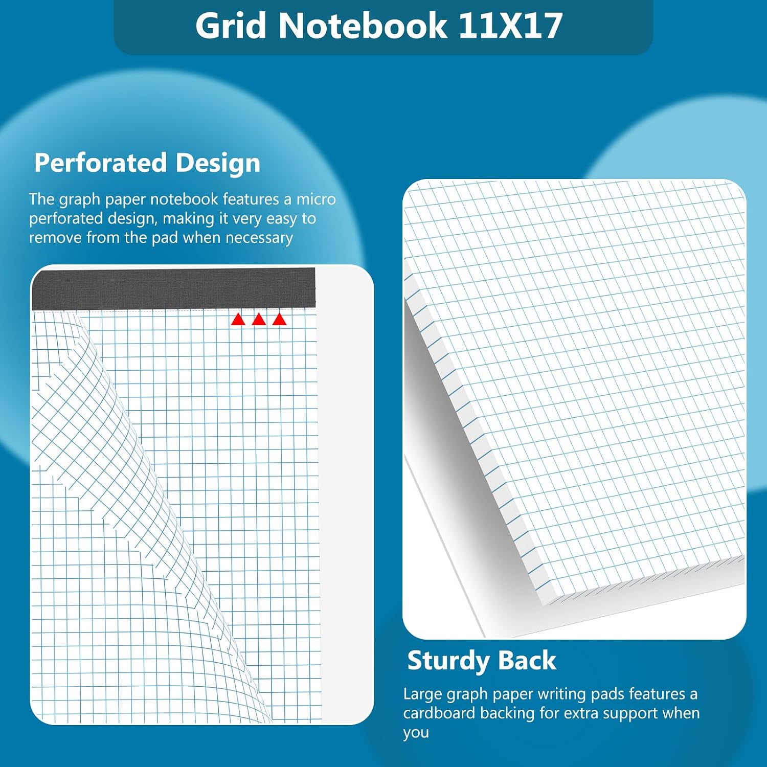 Detalle de Roneky 11 x 17 Graph Paper Pad, 4x4 Quad Grid, 30 Sheets