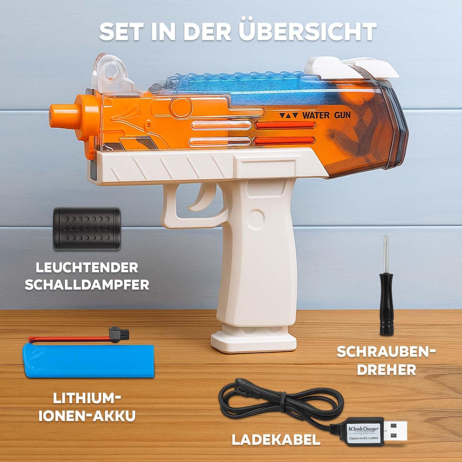 Thumbnail 4 de Festicy Elektrische Wasserpistole mit Licht – Uzi-Design, 200 ml, bis 7 m Reichweite