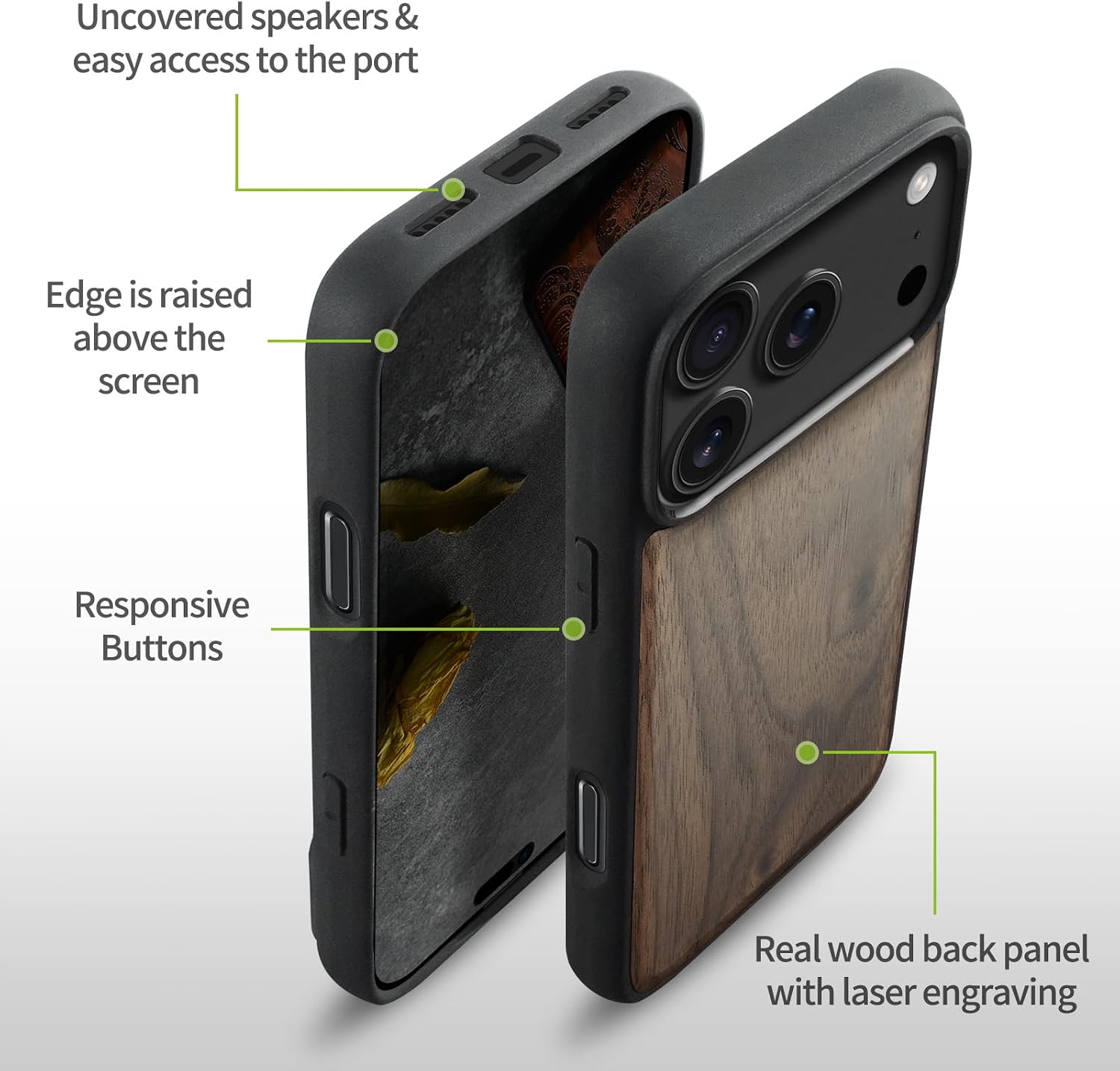 Thumbnail 6 de Carveit Magnetic Wooden Case for iPhone 17 Pro Max (Walnut) — Laser-Engraved Wood + Soft TPU Shockproof Cover