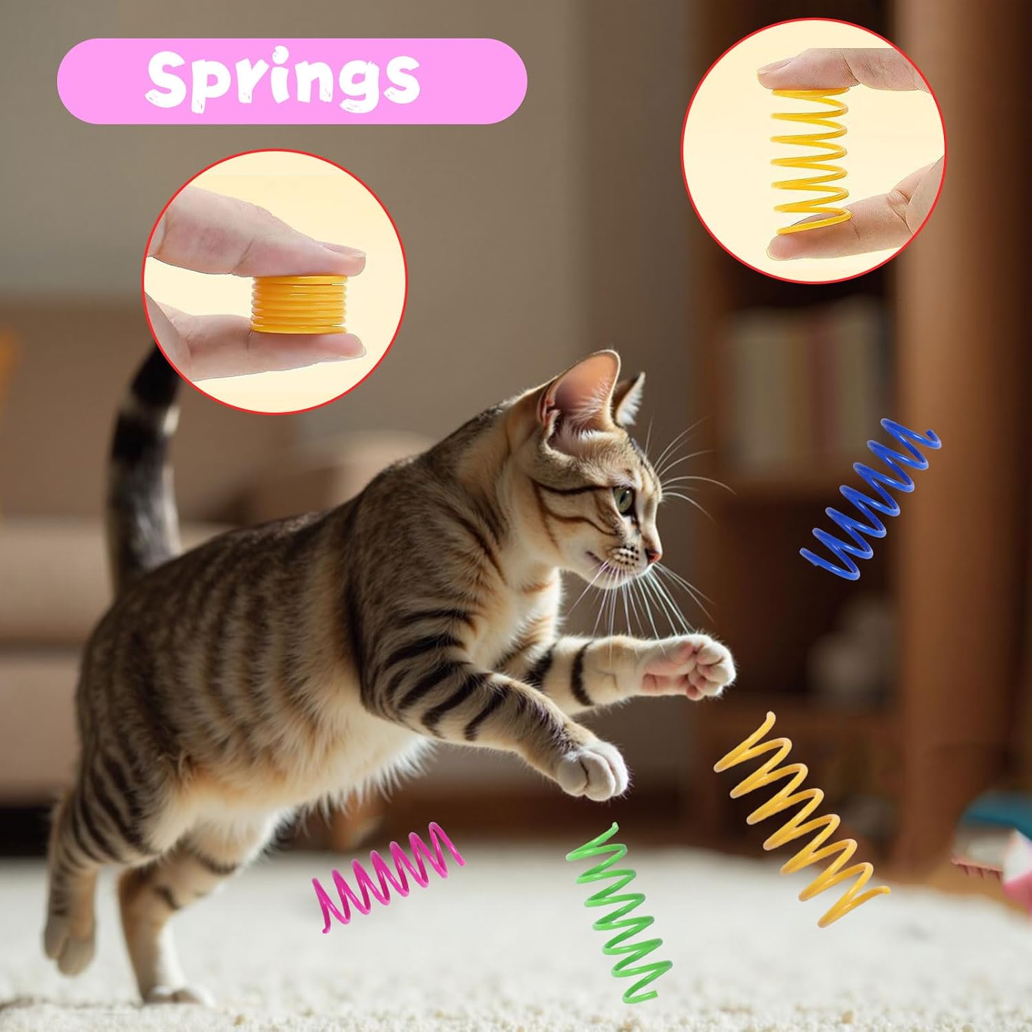 Detalle de Flashine A12 Cat Toy Set, 40 Pieces with Springs, Jingle Balls and Pom-Poms