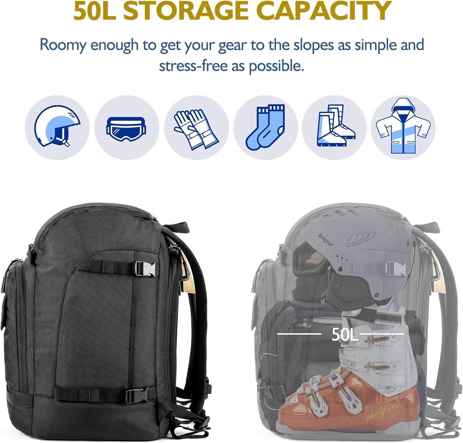 Detalle 2 de Unigear Mochila para esquí 50L