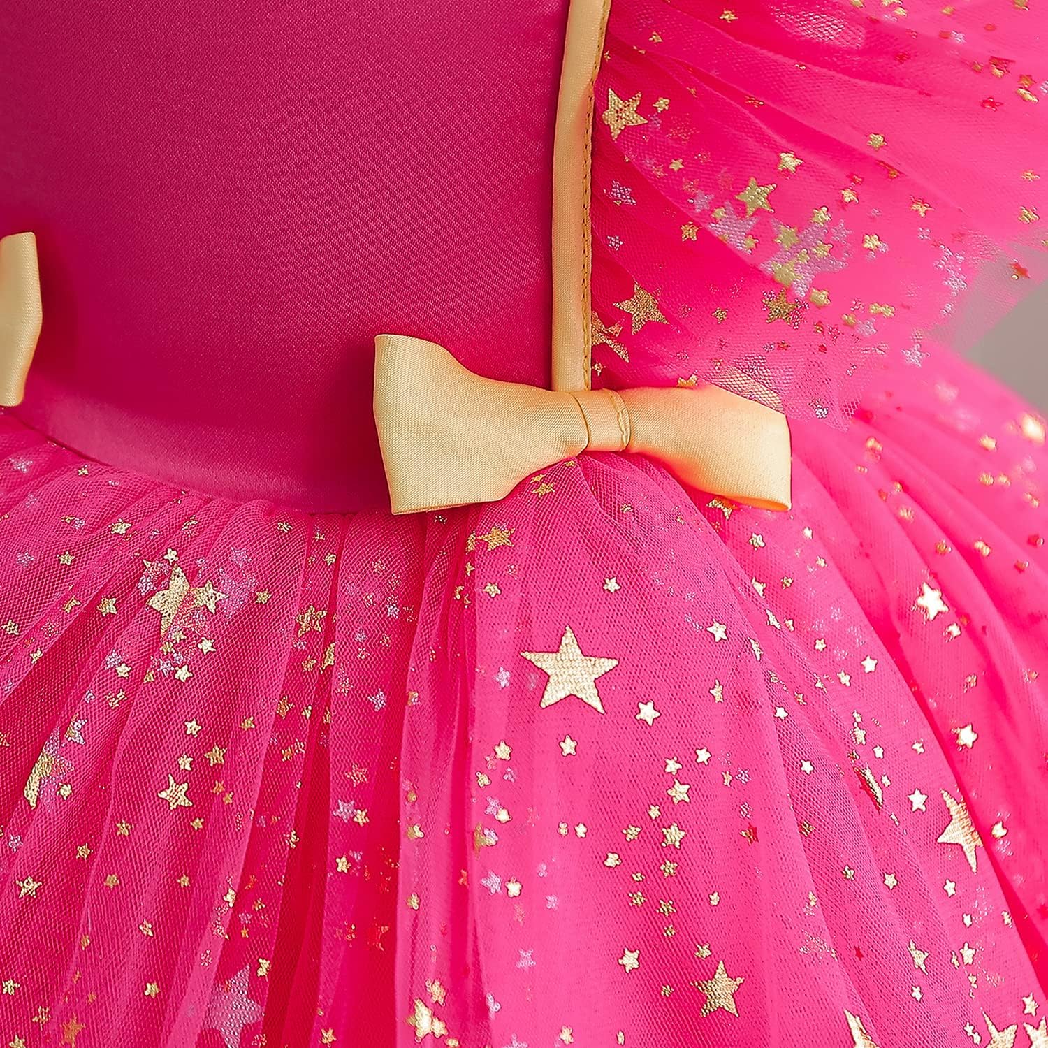Thumbnail 3 de NNJXD hot pink princess tutu dress with gold star sequins and satin bodice