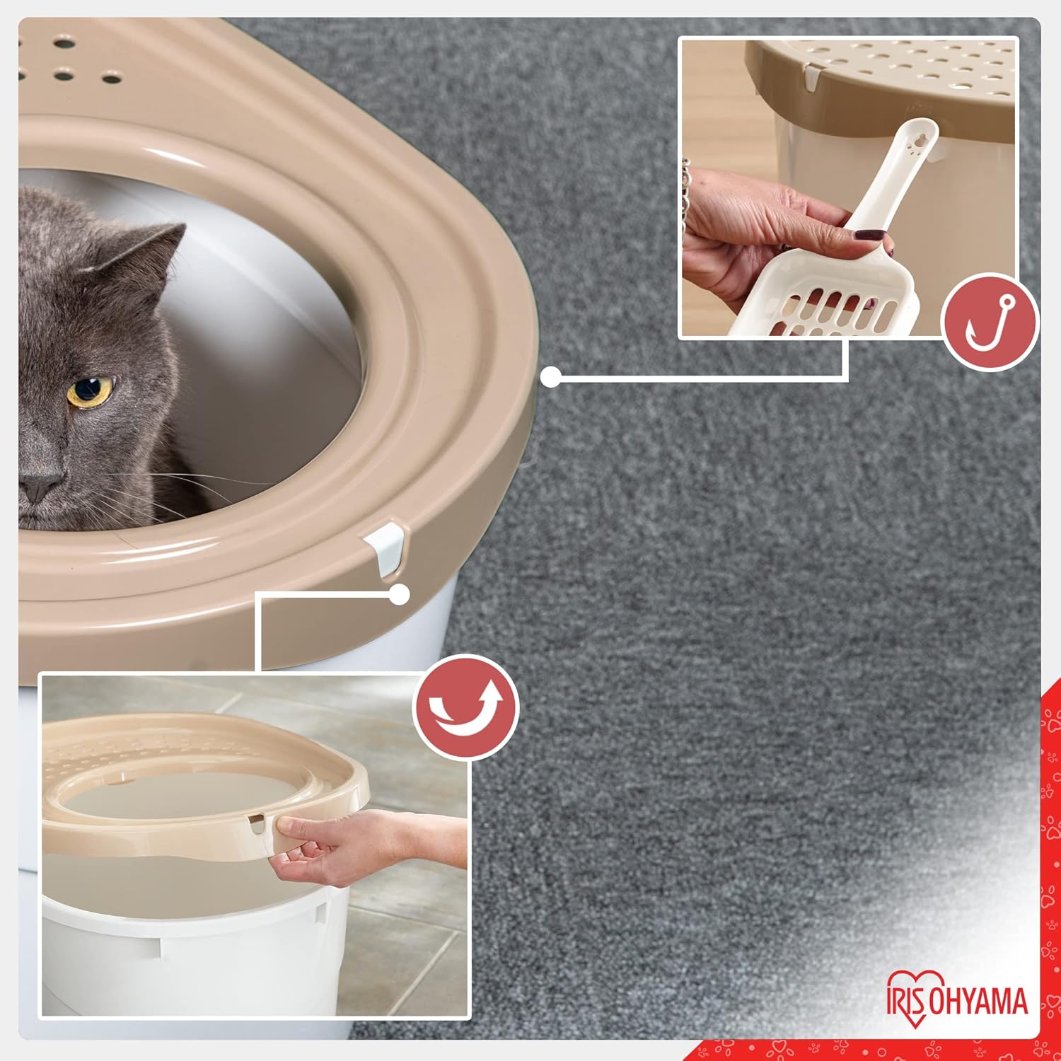 Detalle de Iris Ohyama Lettiera per Gatti TECL-20: coperchio removibile, pala inclusa e design chiuso