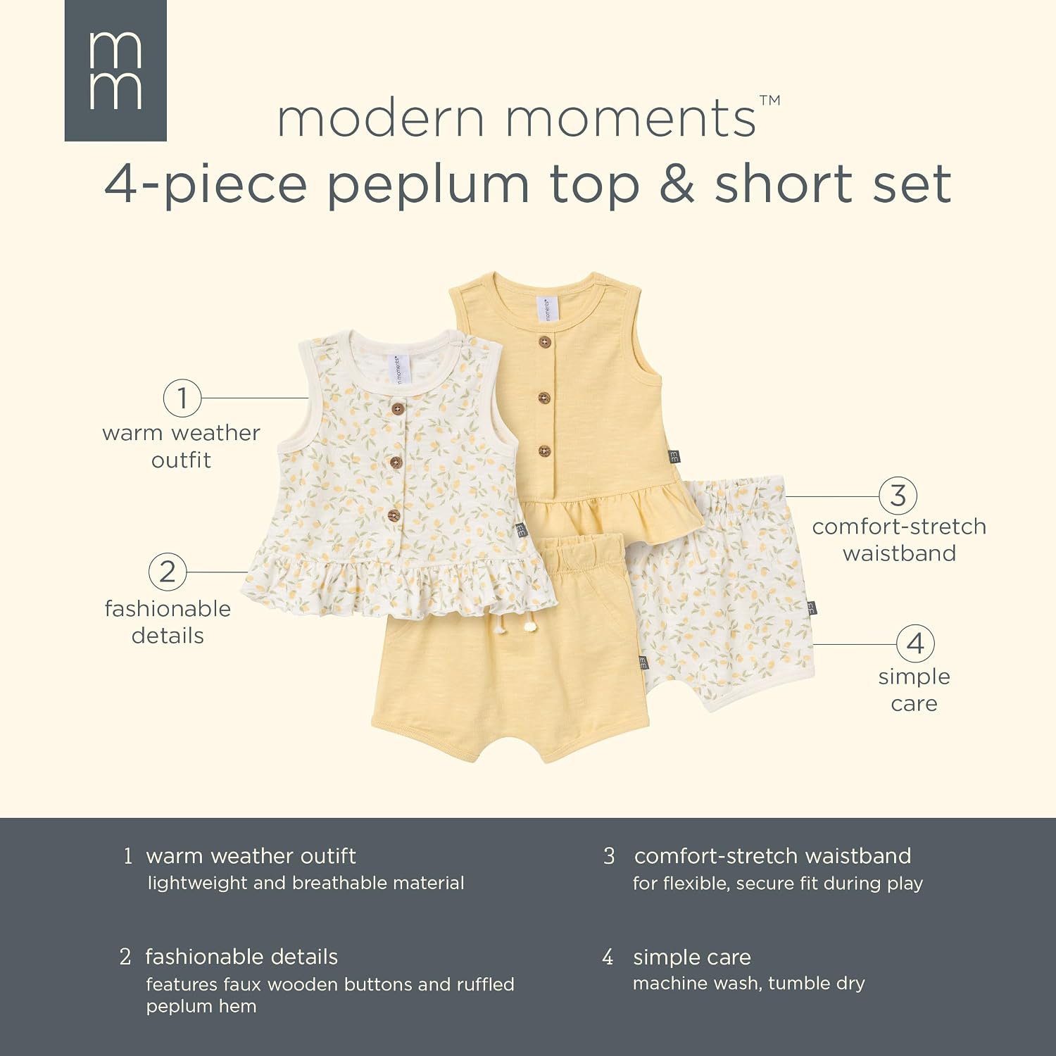Detalle 2 de Modern Moments by Gerber Baby Girls' Top and Shorts Set, 3–6 Months