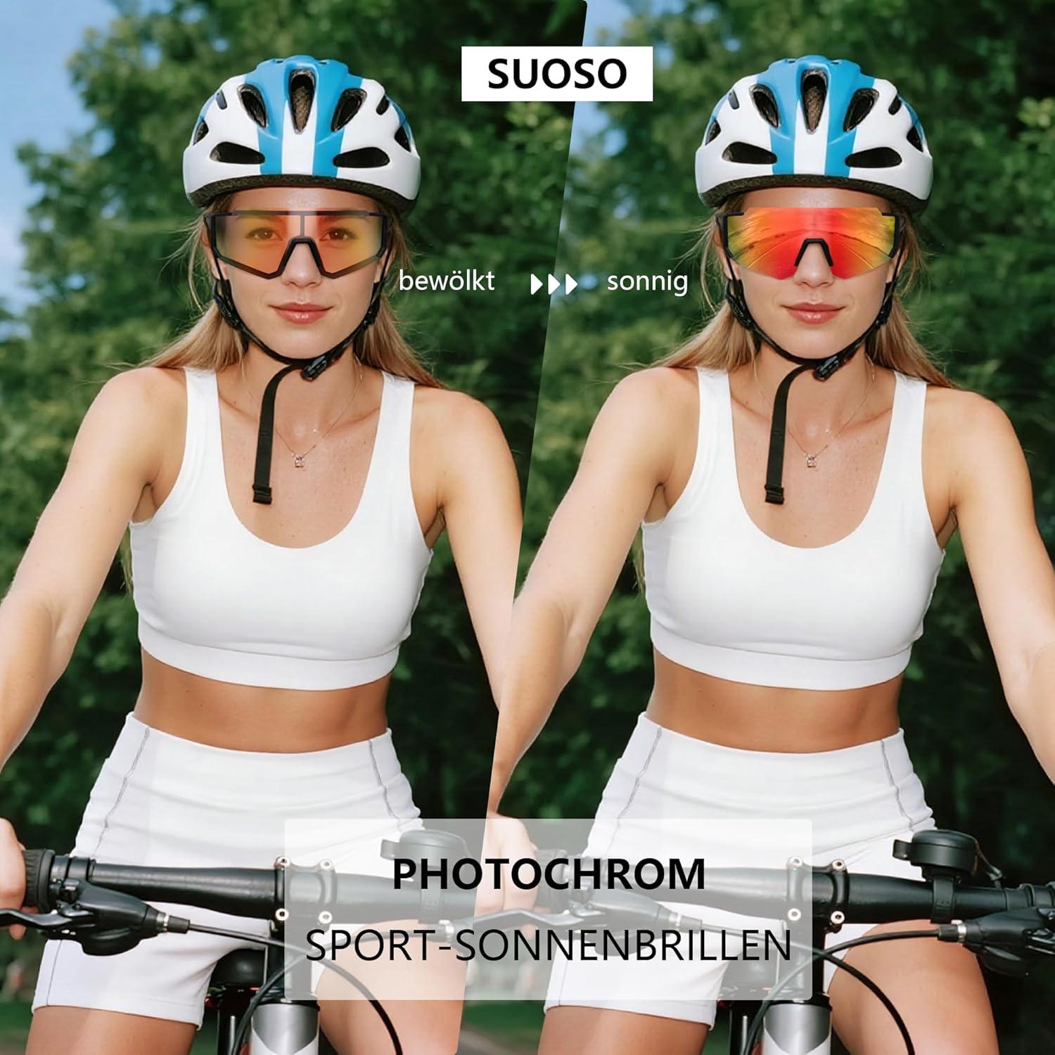 Detalle 2 de suoso Sportbrille mit selbsttönenden Gläsern (UV400) für Radfahren, Angeln & Ski