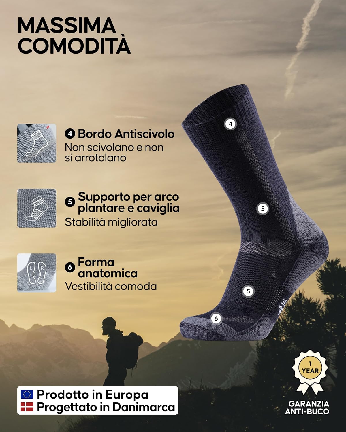 Thumbnail 2 de Calze trekking DANISH ENDURANCE in lana merino con effetto anti-vesciche (uomo, donna, bambino) 3 o 5 paia