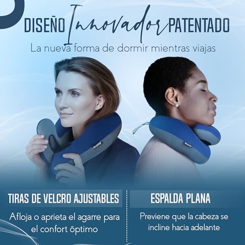Detalle de BCOZZY La Almohada de Viaje para el Cuello (Tamaño Large, Azul Marino) – Doble Soporte y Barbilla en Cualquier Posición