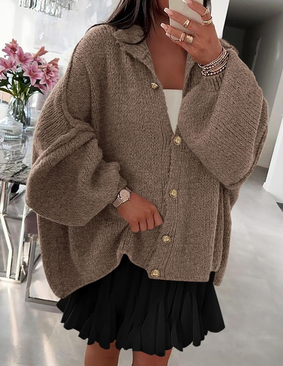 Detalle de PRETTYGARDEN Women's Chunky Knit Cardigan S