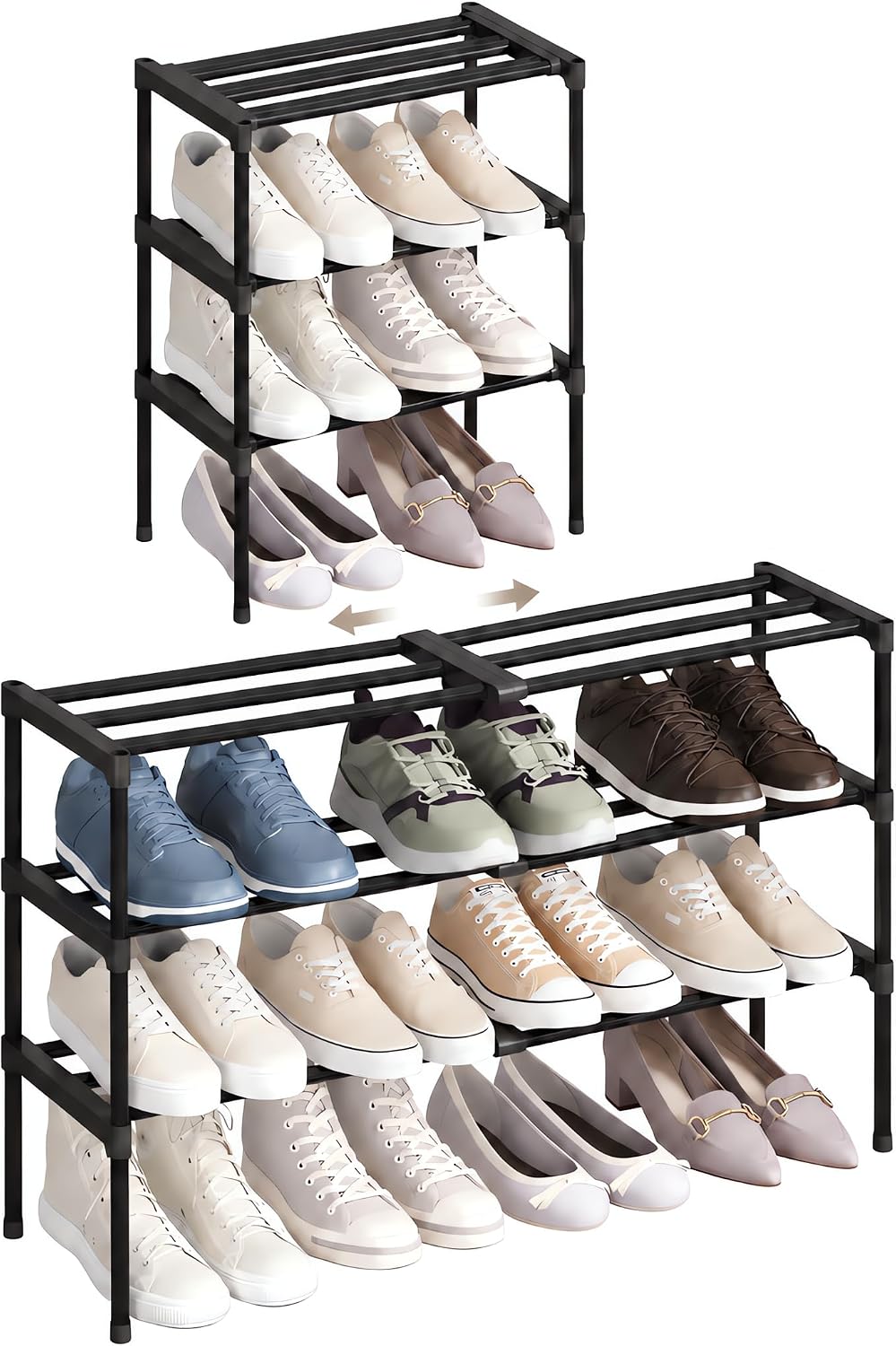 Detalle de Lifewit 26053 Expandable 3-Tier Shoe Rack, Tool-Free Setup, Black
