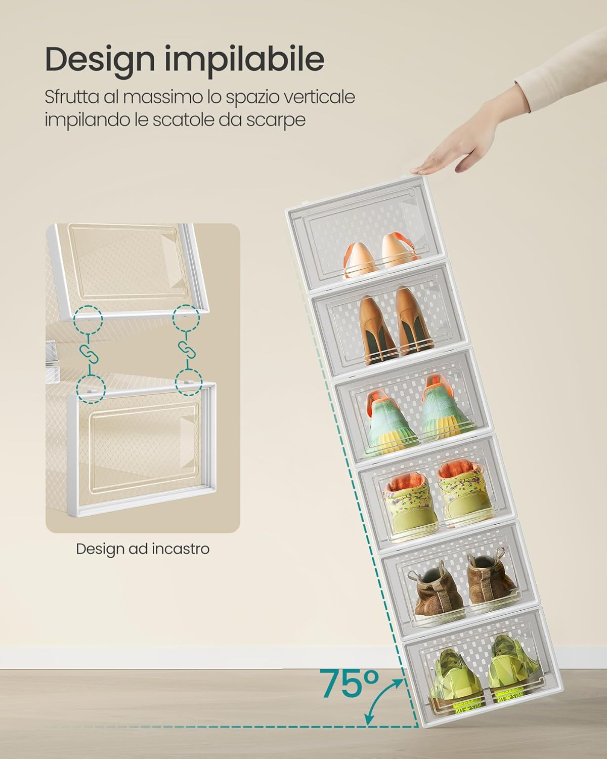 Detalle de SONGMICS LSP18SWT scatole per scarpe 18 pezzi