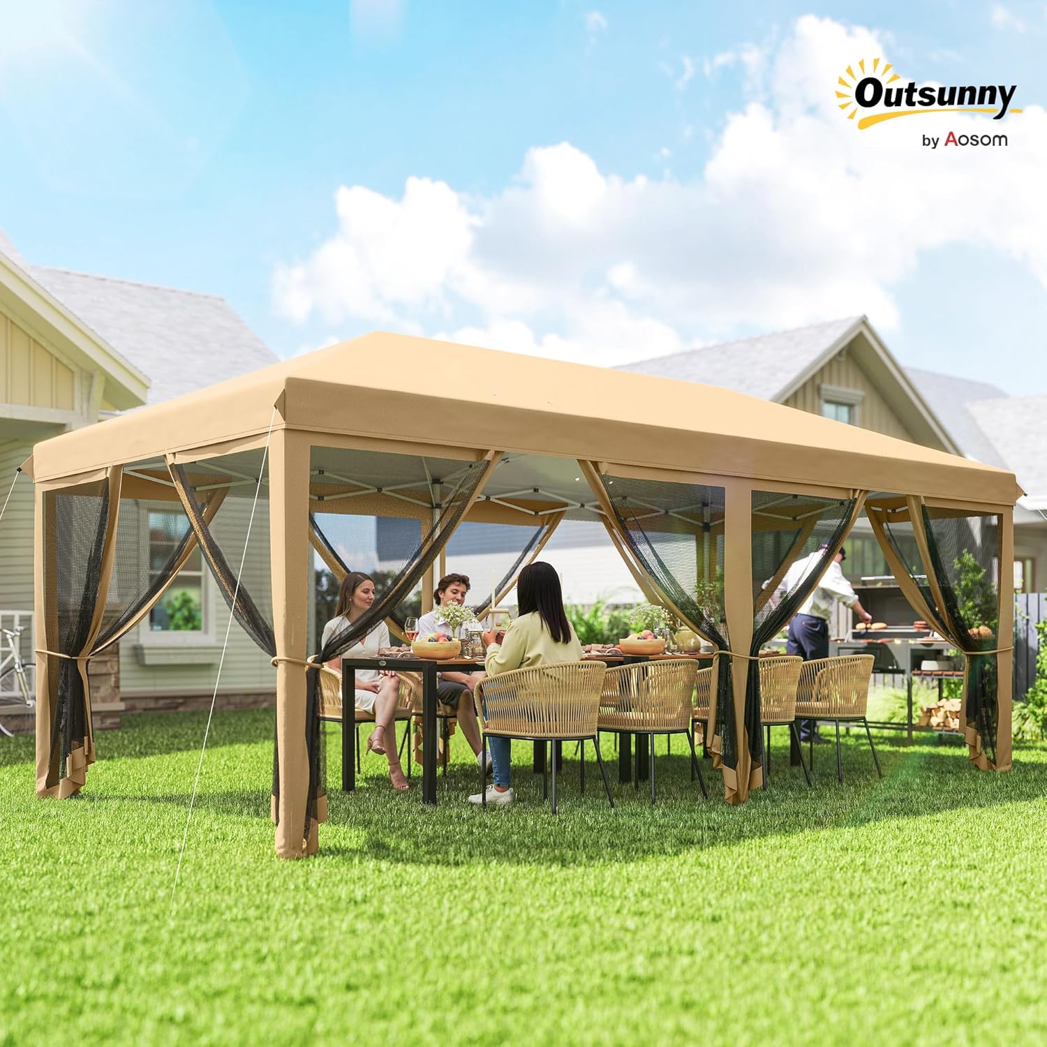 Thumbnail 1 de Outsunny Tonnelle Pliante 5,85 x 2,95 x 2,70 m — tonnelle de jardin pliante, moustiquaires amovibles et sac de transport
