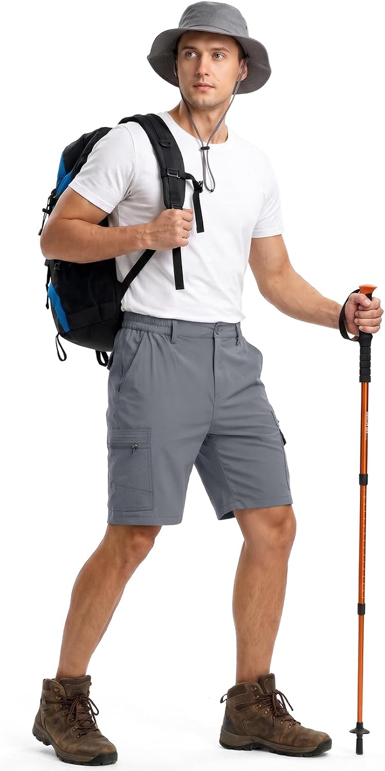 Detalle de Jessie Kidden Men's Outdoor Casual Expandable Waist Lightweight Water-Resistant Quick Dry Cargo Shorts