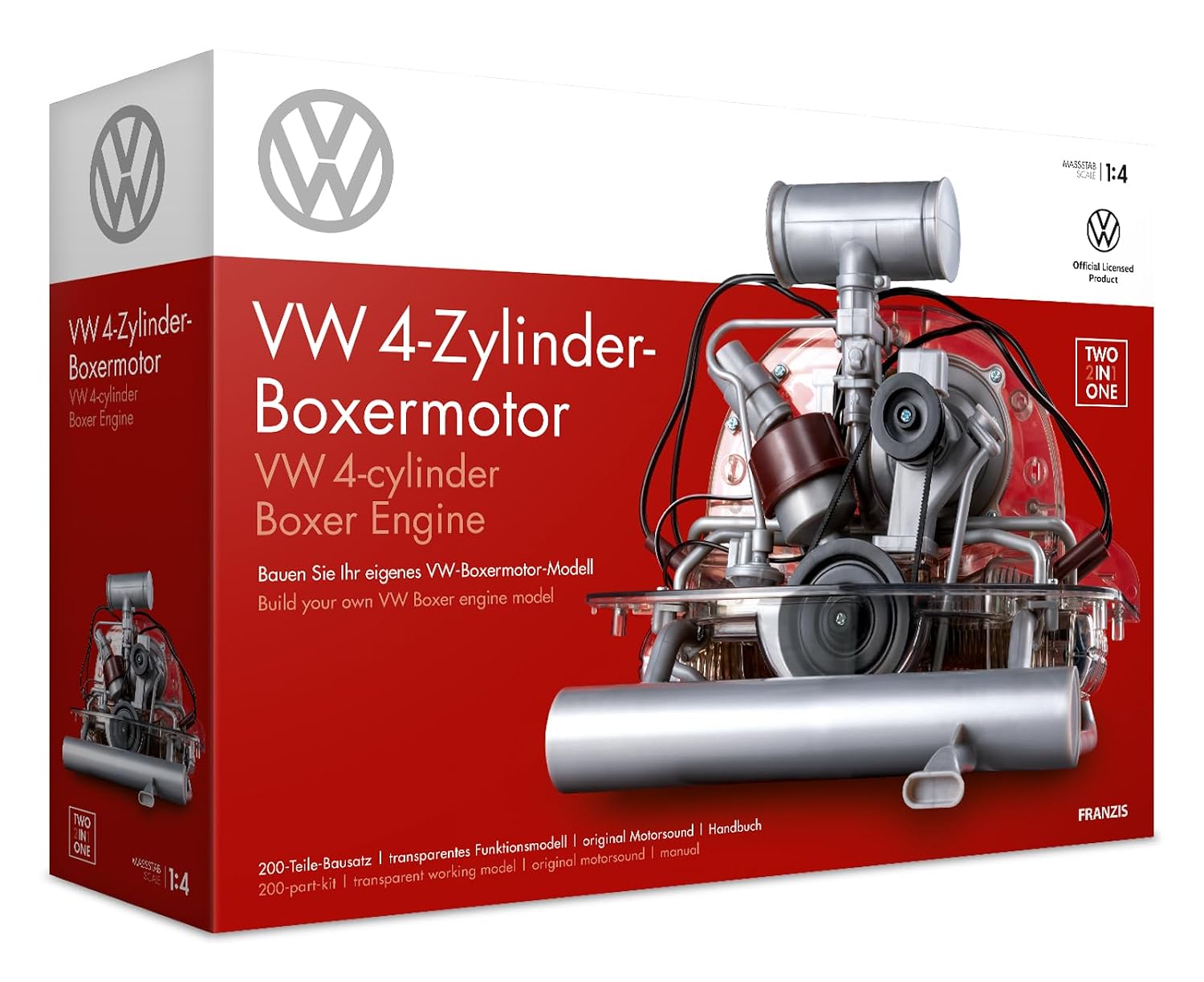 Detalle de FRANZIS 67308 Volkswagen VW 4-Zylinder Boxermotor 1:4 – Transparentes Funktionsmodell mit Soundmodul