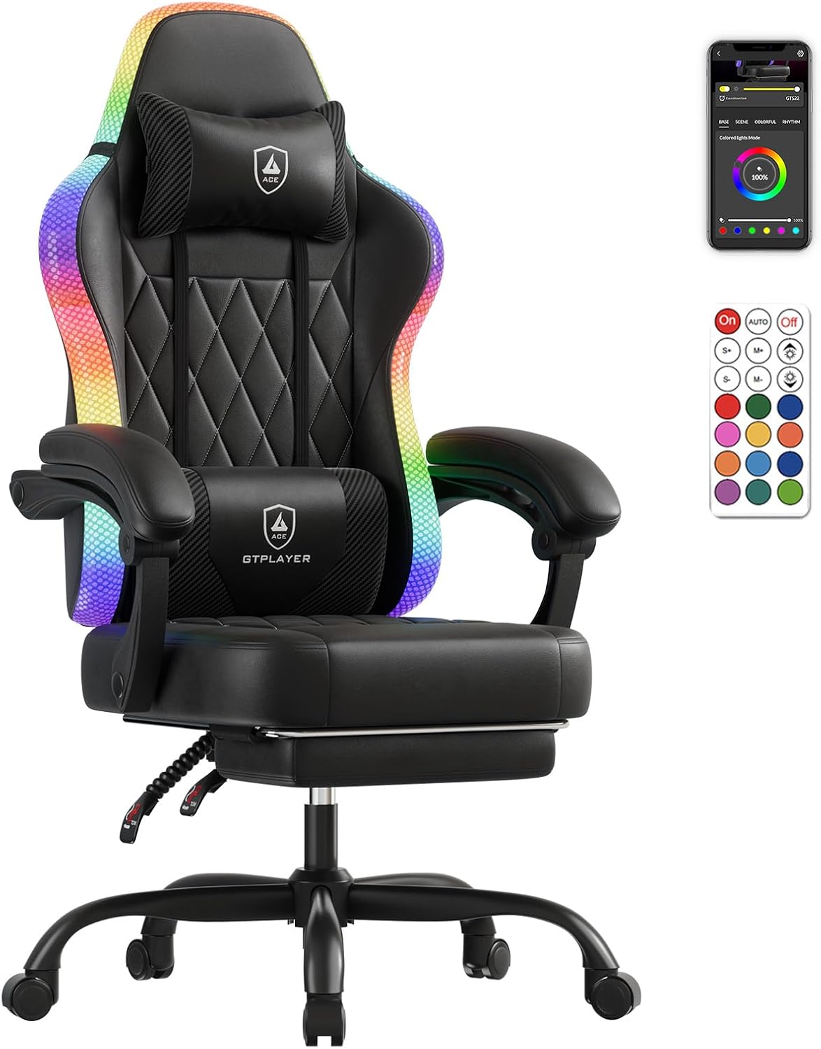 Detalle de Gaming Stuhl GTPLAYER mit LED, bis 150 kg