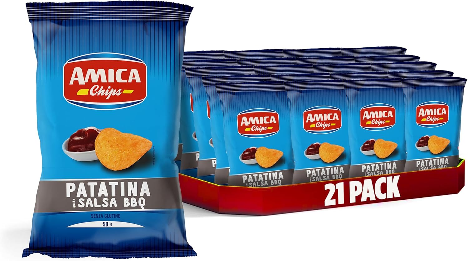 Detalle de AMICA Chips patatina gusto Sourcream, panna acida e cipolla (senza glutine) – snack in confezione da 20 pezzi