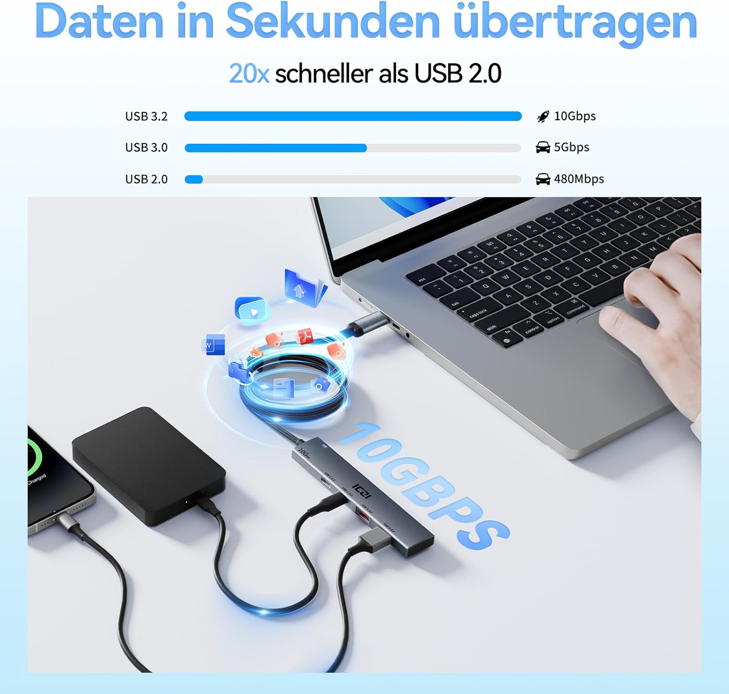 Thumbnail 2 de ICZI USB-C Hub 4-Port 10 Gbps: Mehr Anschlüsse, kompakt und zuverlässig