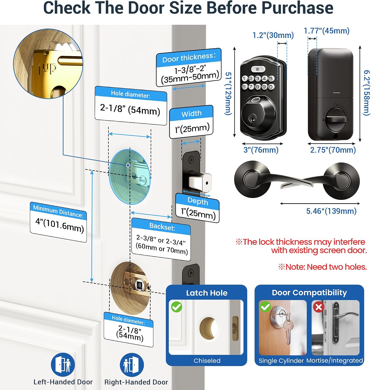 Detalle 2 de Veise Fingerprint Door Lock with Zinc Alloy Handles
