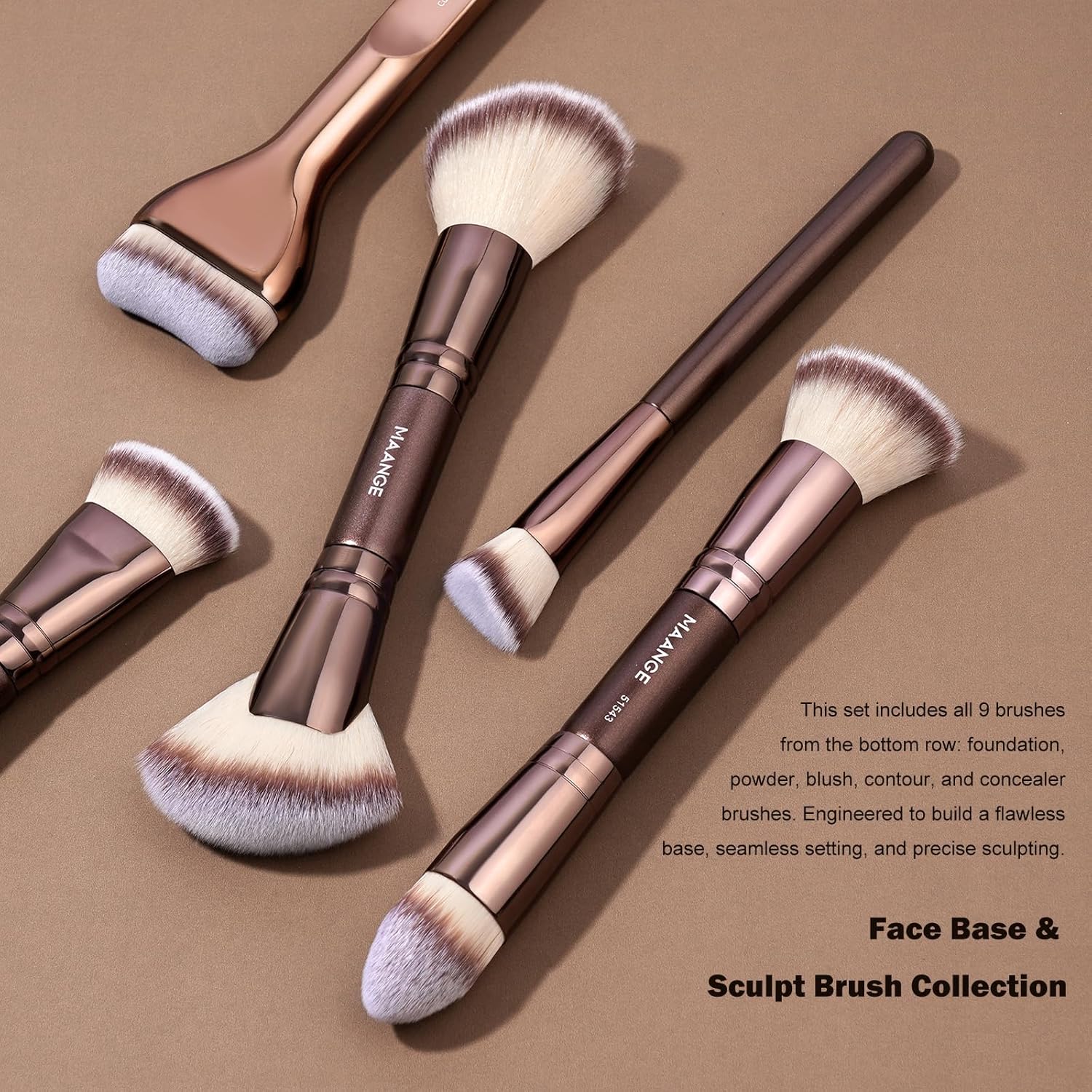 Detalle de MAANGE Make-up Pinselset 21-teilig mit Geschenkbox – 9 Gesichts- und 12 doppelseitige Augenpinsel