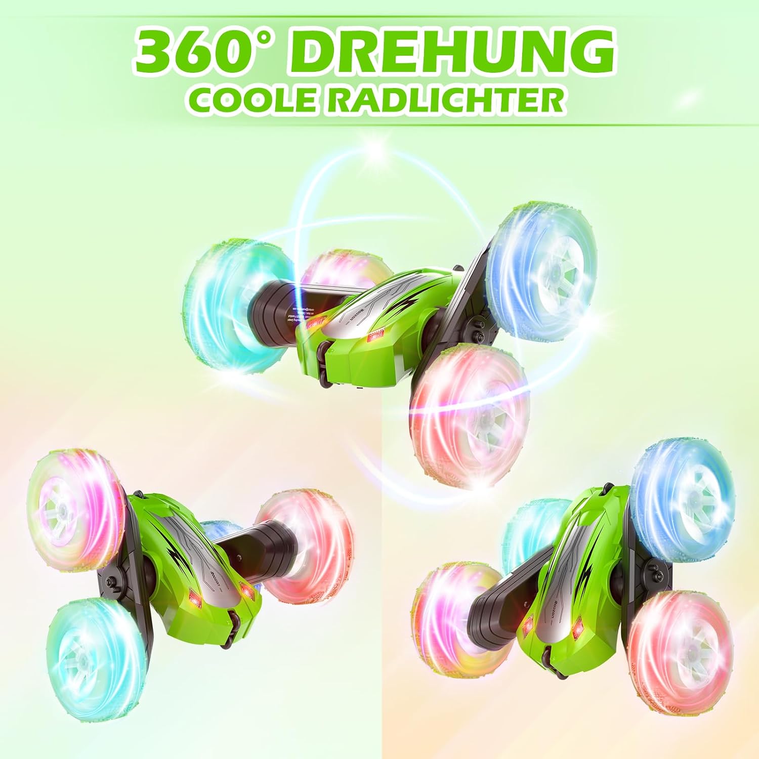 Thumbnail 2 de Rodzon Ferngesteuertes Auto 4WD Grün – RC Car mit LED-Lichtern, 2,4 GHz, 360° Flip, für Kinder ab 6–9+ Jahren