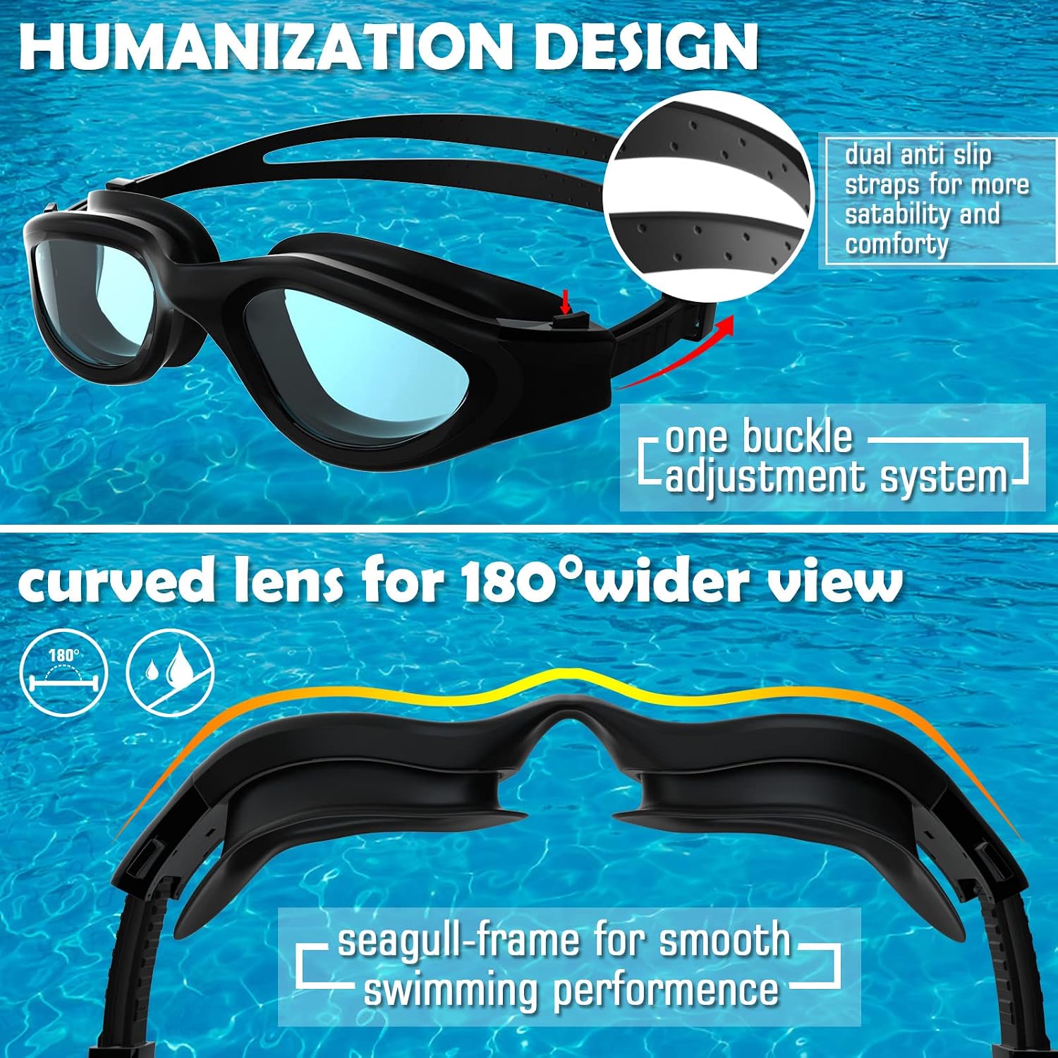 Detalle de Winline Schwimmbrille für Erwachsene & Jugendliche – Anti-Beschlag, UV-Schutz, wasserdicht mit weichen Nasenstegen