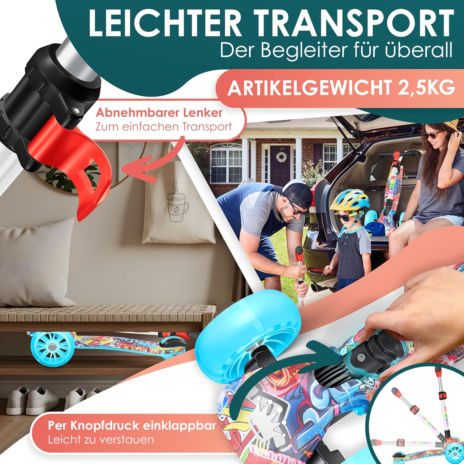 Thumbnail 6 de KIDIZ X-Pro2 Dreiradscooter für Kinder (3–12 Jahre) mit faltbarem Design, PU LED-Rädern und höhenverstellbarem Lenker