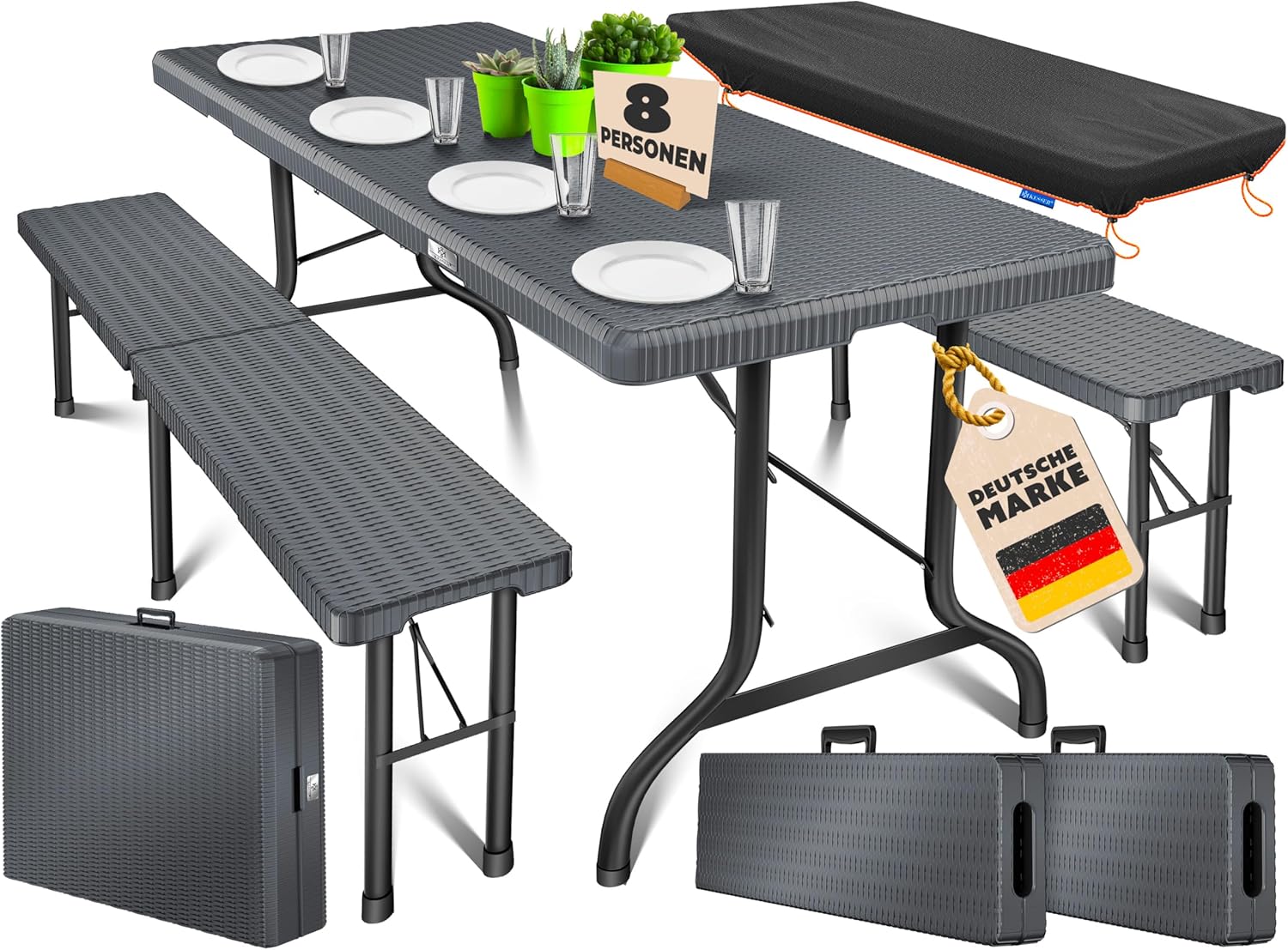 Thumbnail 4 de KESSER Bierzeltgarnitur 3er Set – Klapptisch + 2 Sitzbänke, anthrazit, robust & faltbar