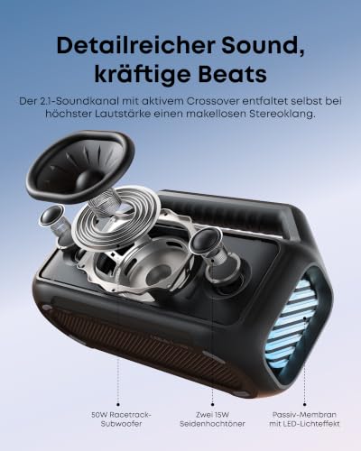Detalle de Soundcore Boom 2 Outdoor-Lautsprecher – 80 W, Subwoofer, BassUp 2.0, IPX7