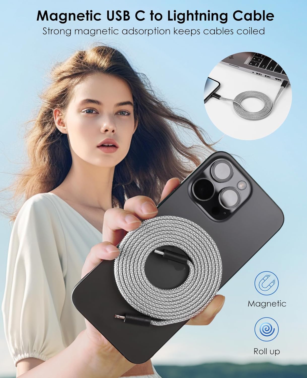 Thumbnail 1 de Magtame Cable Magnético USB C a Lightning Coiled, 1 m ⚡