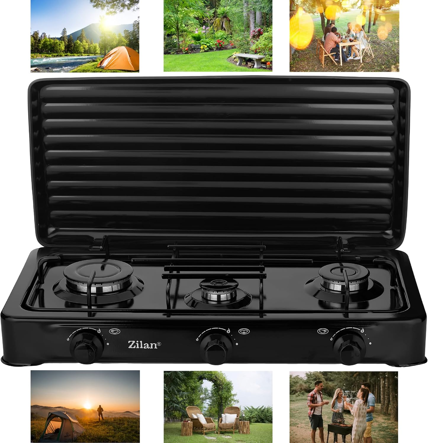 Gaskocher Camping 3‑Flammig 58 cm