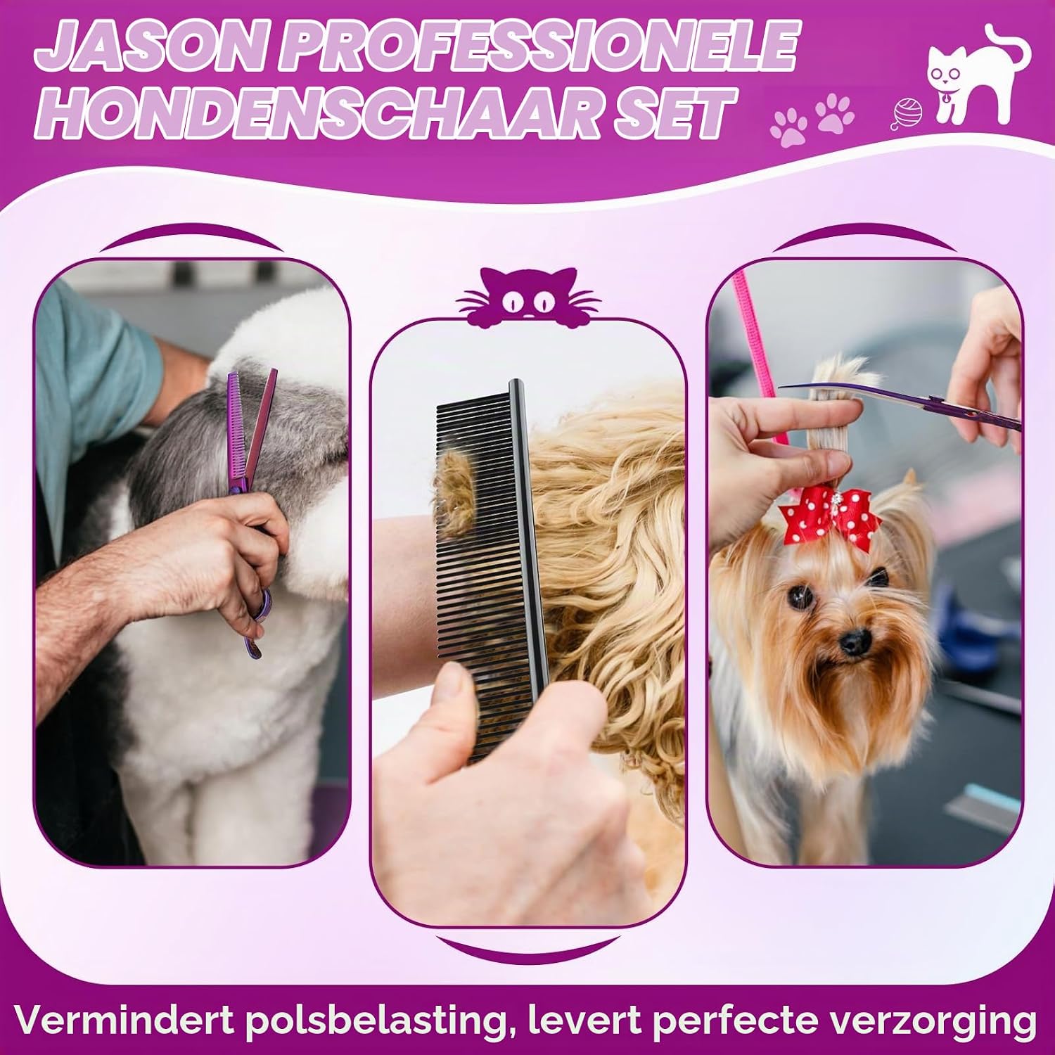 Thumbnail 2 de JASON Gou06-Set-Lila hondenschaarset met Japanse messen en verstelbare schroef