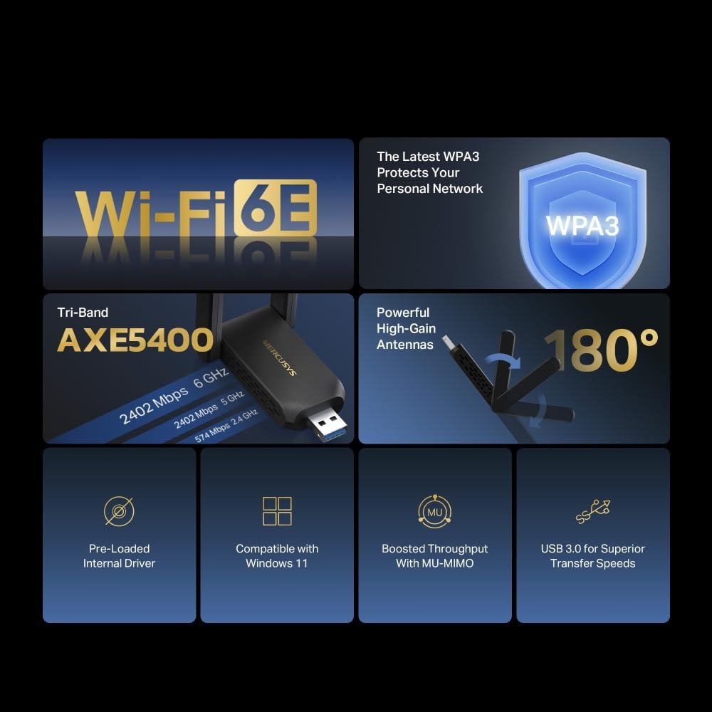 Detalle 2 de MERCUSYS MA86XH AXE Wi‑Fi 6E USB Adapter