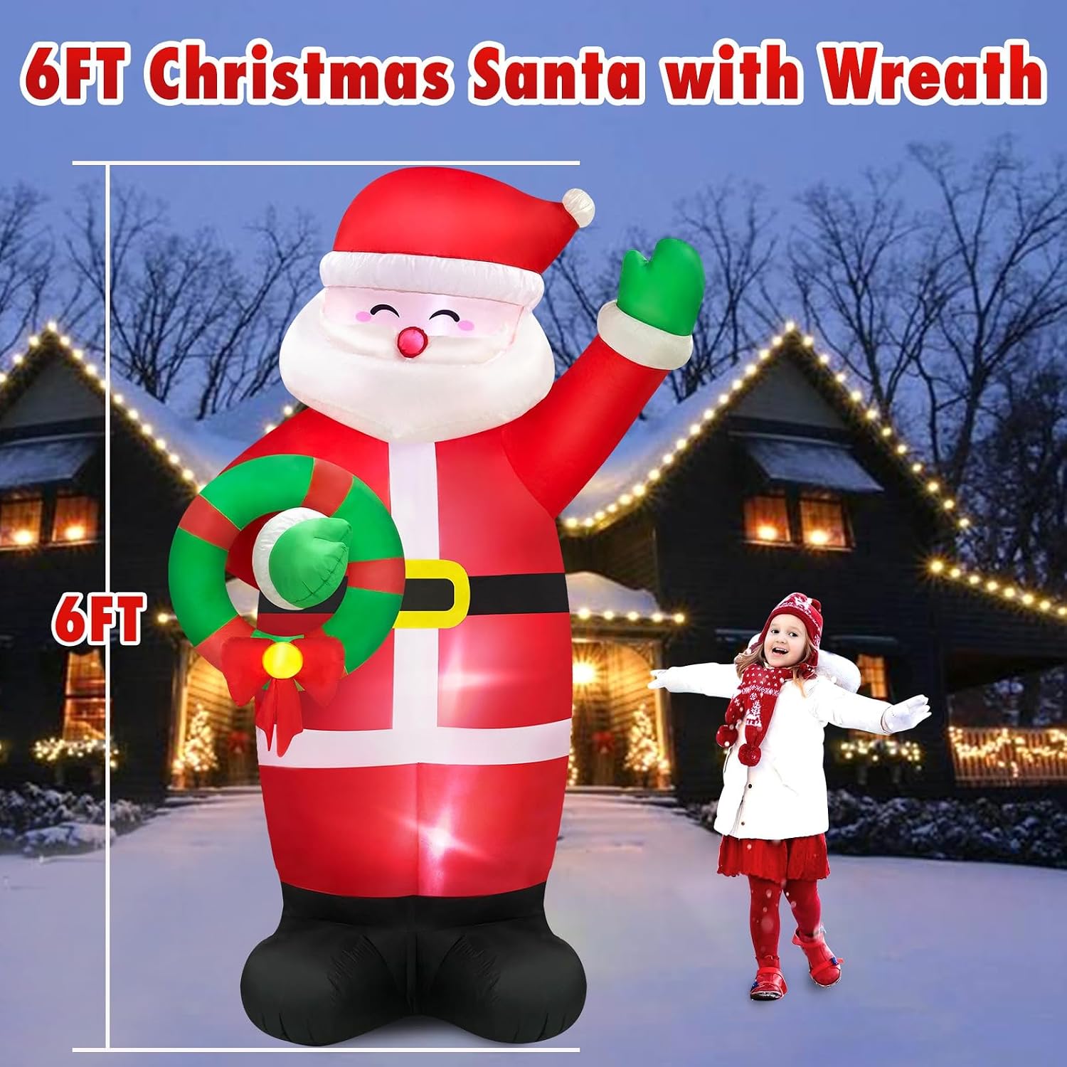 Detalle 2 de Danxilu C-Santa-006-6F Inflatable Santa, 6 ft, with White LED Lights
