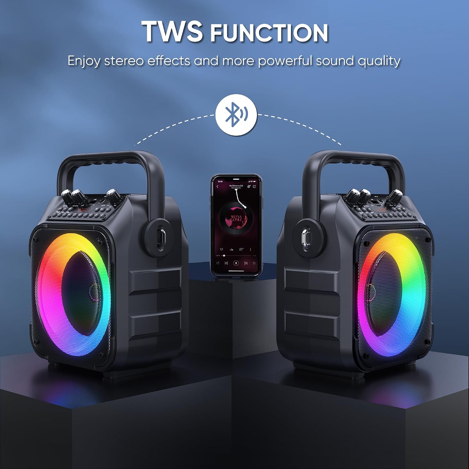 Detalle de Karaoke Machine with Two Wireless Microphones – Portable Bluetooth PA System