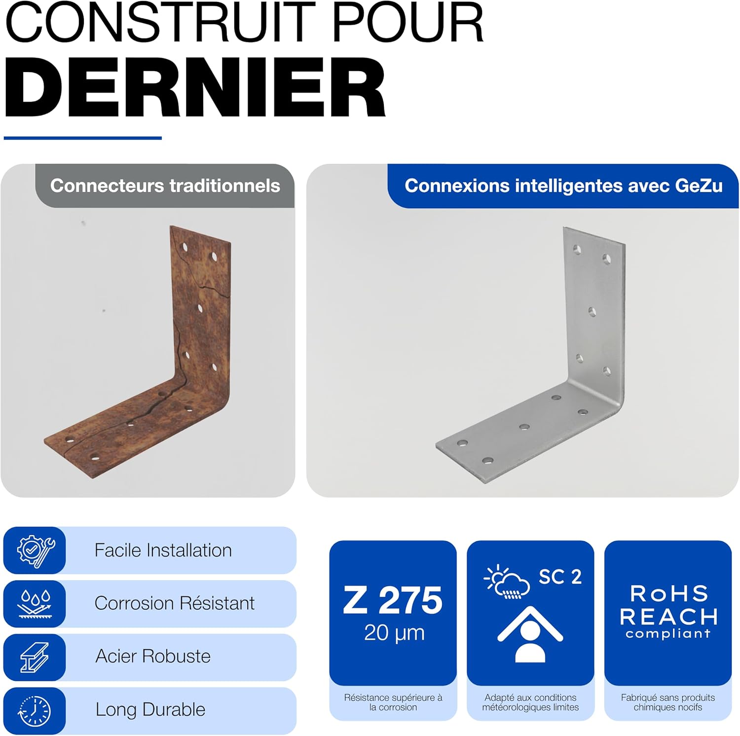 Thumbnail 5 de GeZu Impex® Équerre d’assemblage galvanisée 90 × 90 × 40 mm (Lot de 28) pour charpente
