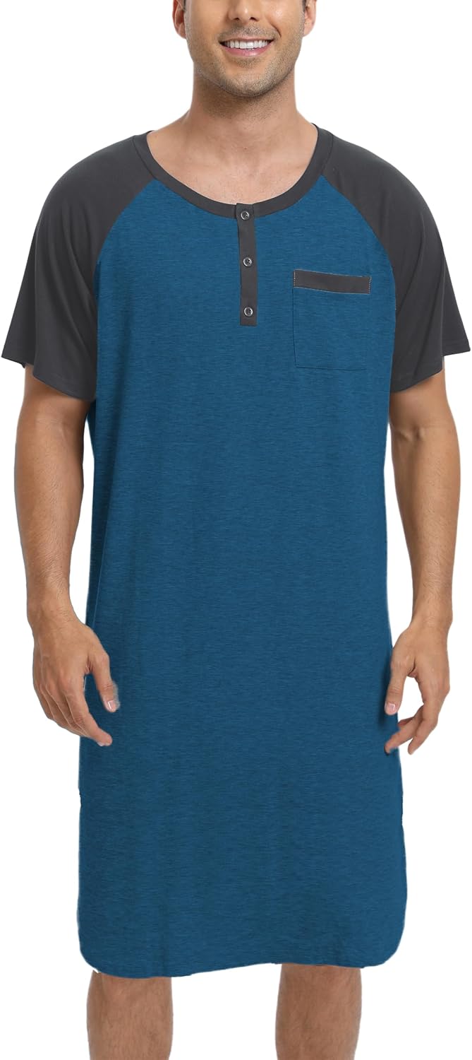 Thumbnail 6 de Enjoyoself Men’s Cotton Short Sleeve Pyjama Tops Long Nightshirts