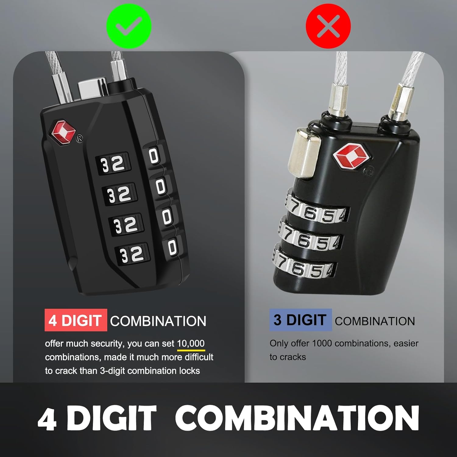 Detalle de Diyife TSA Luggage Locks – 2 Pack Long Shackle 4-Digit Code