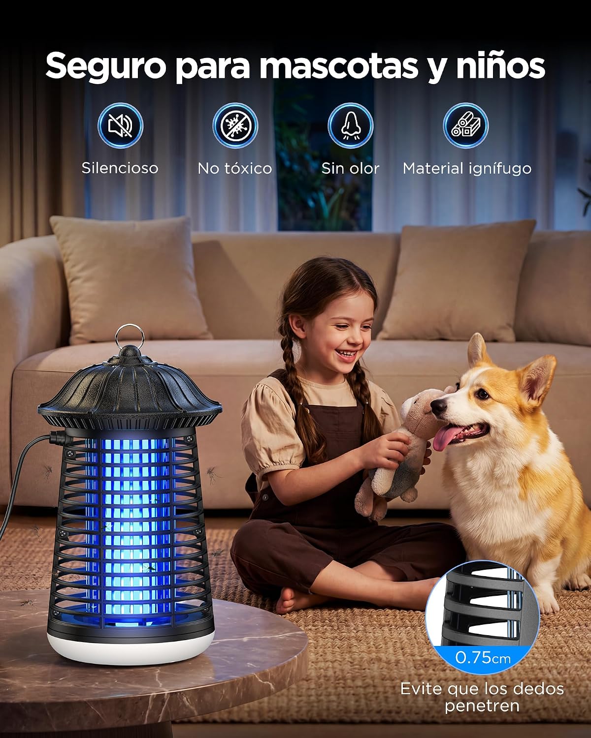 Detalle 2 de Lámpara Antimosquitos VIWAVE con LED y 4200 V: uso interior y exterior