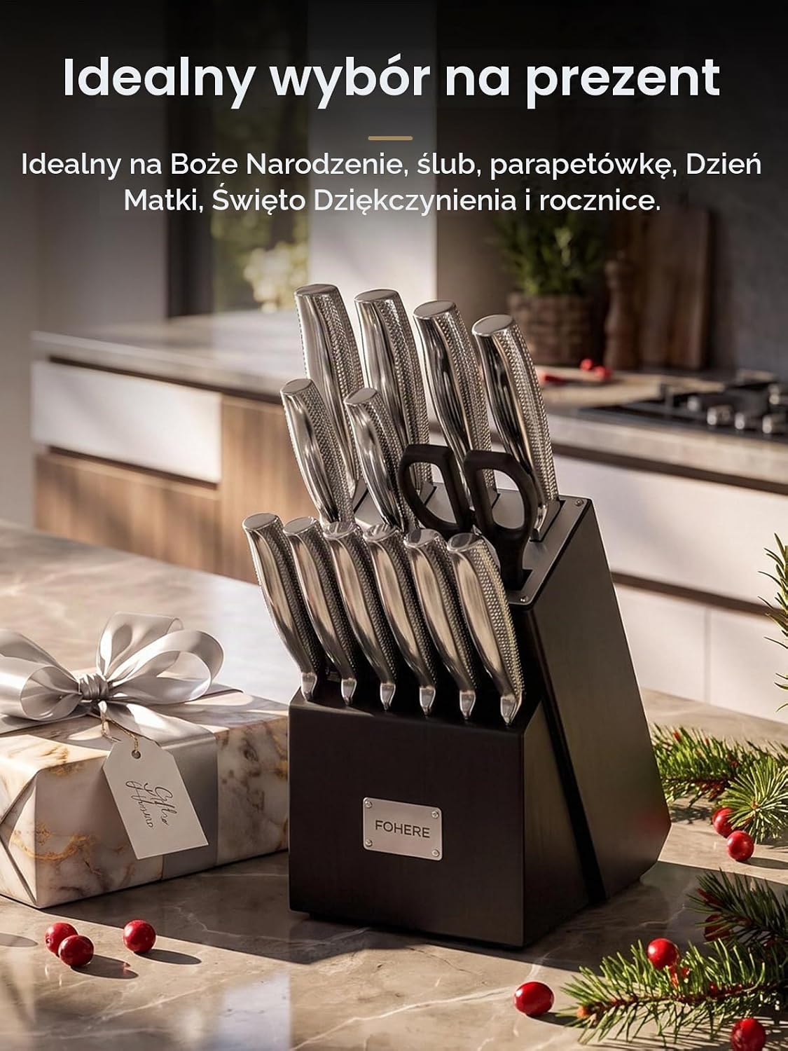 Detalle de FOHERE KF-H8005 – samoostrzący zestaw noży kuchennych, 14 elementów
