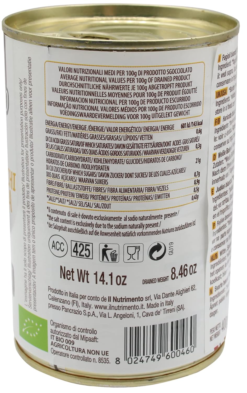 Detalle de IL NUTRIMENTO Riesige Weiße Bohnen (12 x 400 g) – ballaststoff- und proteinreich, ohne Salzzusatz